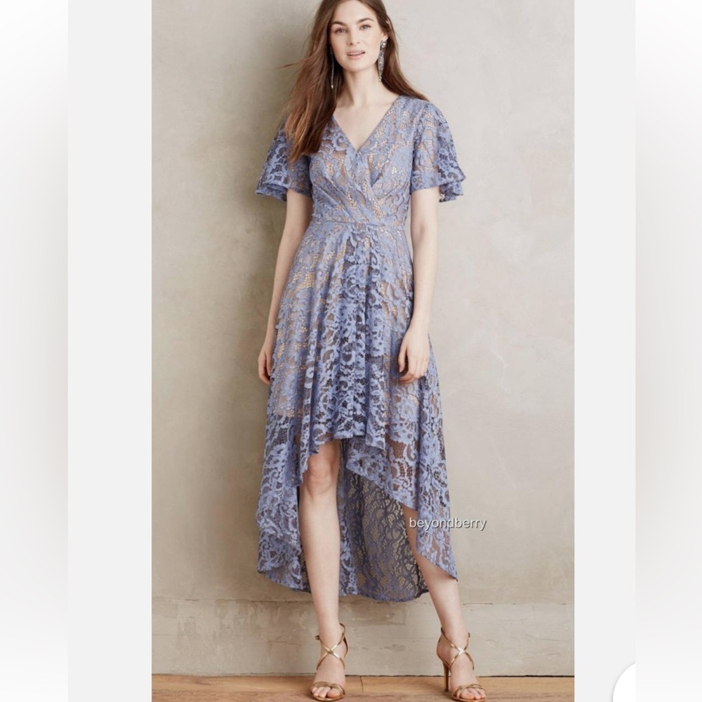 Anthropologie Moulinette Genevieve Soeurs Blue Lace High-Low Dress Sz 2